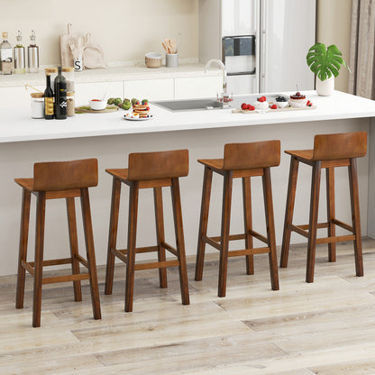 Wooden Bar Stools Set of 2 with Backrest and Footrest in Brown Finish, 29 Inch