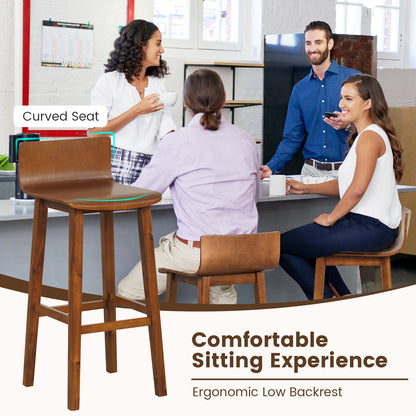 Wooden Bar Stools Set of 2 with Backrest and Footrest in Brown Finish, 29 Inch