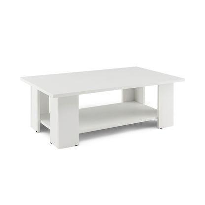 Wooden Coffee Table with Two Tier Storage Shelf Modern White Design