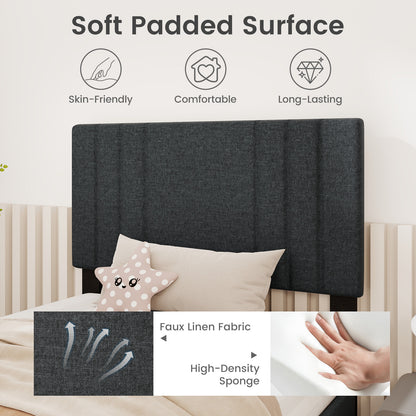 Faux Linen Upholstered Bed Frame with Channel Tufted Headboard and Sturdy Wood Slats – Twin Size