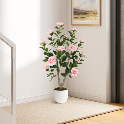 36 Inch Artificial Camellia Tree with Vibrant Blooming Flowers - Set of 2