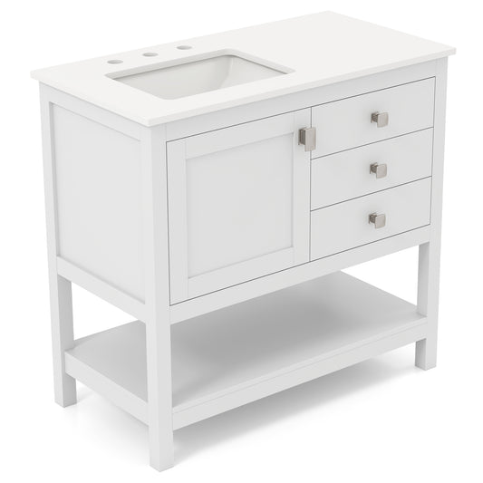 36" Bathroom Vanity with Ceramic Sink, Granite Countertop and Sliding Drawers