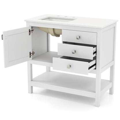 36" Bathroom Vanity with Ceramic Sink, Granite Countertop and Sliding Drawers