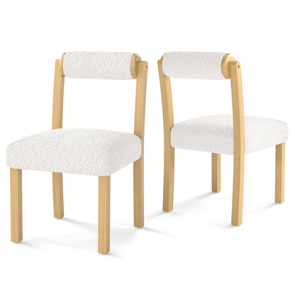 Luxurious Faux Sherpa Wooden Dining Chairs with Cylinder Back - Set of 2