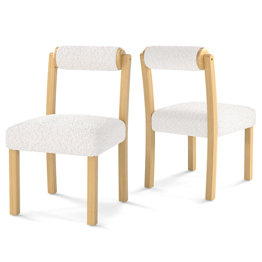Luxurious Faux Sherpa Wooden Dining Chairs with Cylinder Back - Set of 2