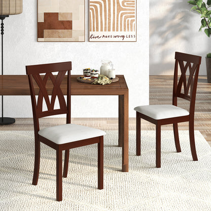 Set of 2 Wood Dining Chairs with Linen Upholstered Seat and Ergonomic Backrest