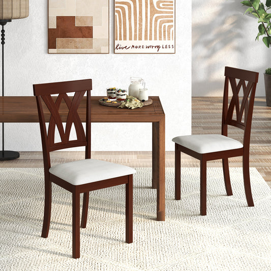 Set of 2 Wood Dining Chairs with Linen Upholstered Seat and Ergonomic Backrest