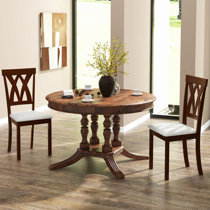 Set of 2 Wood Dining Chairs with Linen Upholstered Seat and Ergonomic Backrest