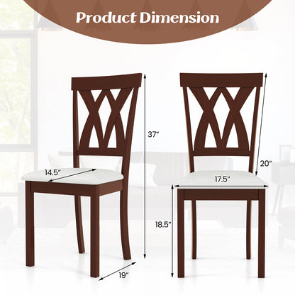 Set of 2 Wood Dining Chairs with Linen Upholstered Seat and Ergonomic Backrest