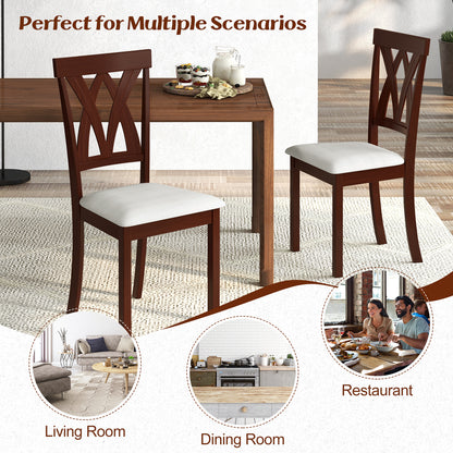 Set of 2 Wood Dining Chairs with Linen Upholstered Seat and Ergonomic Backrest