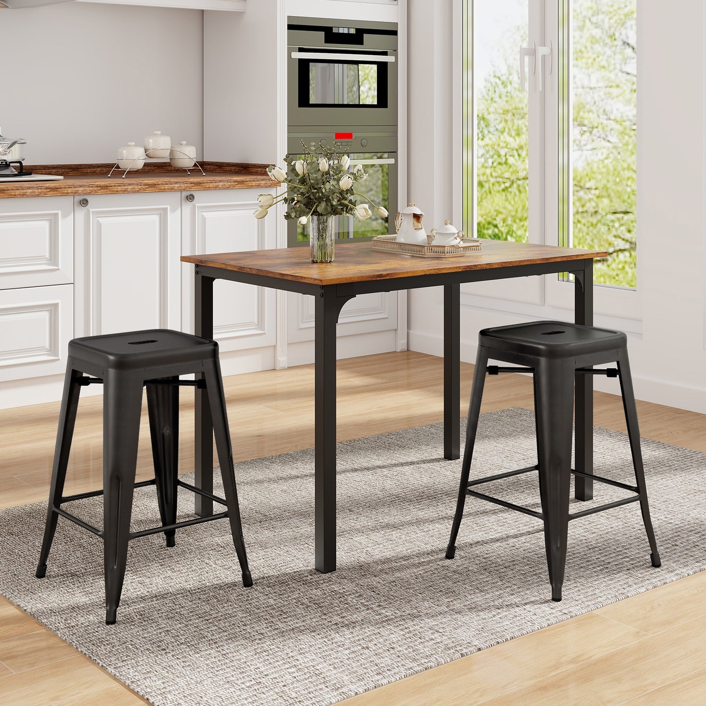 Set of 4 Tolix Style 24 Inch Counter Height Bar Stools Stackable Metal Chairs in Black Finish