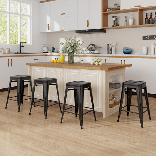 Set of 4 Tolix Style 24 Inch Counter Height Bar Stools Stackable Metal Chairs in Black Finish