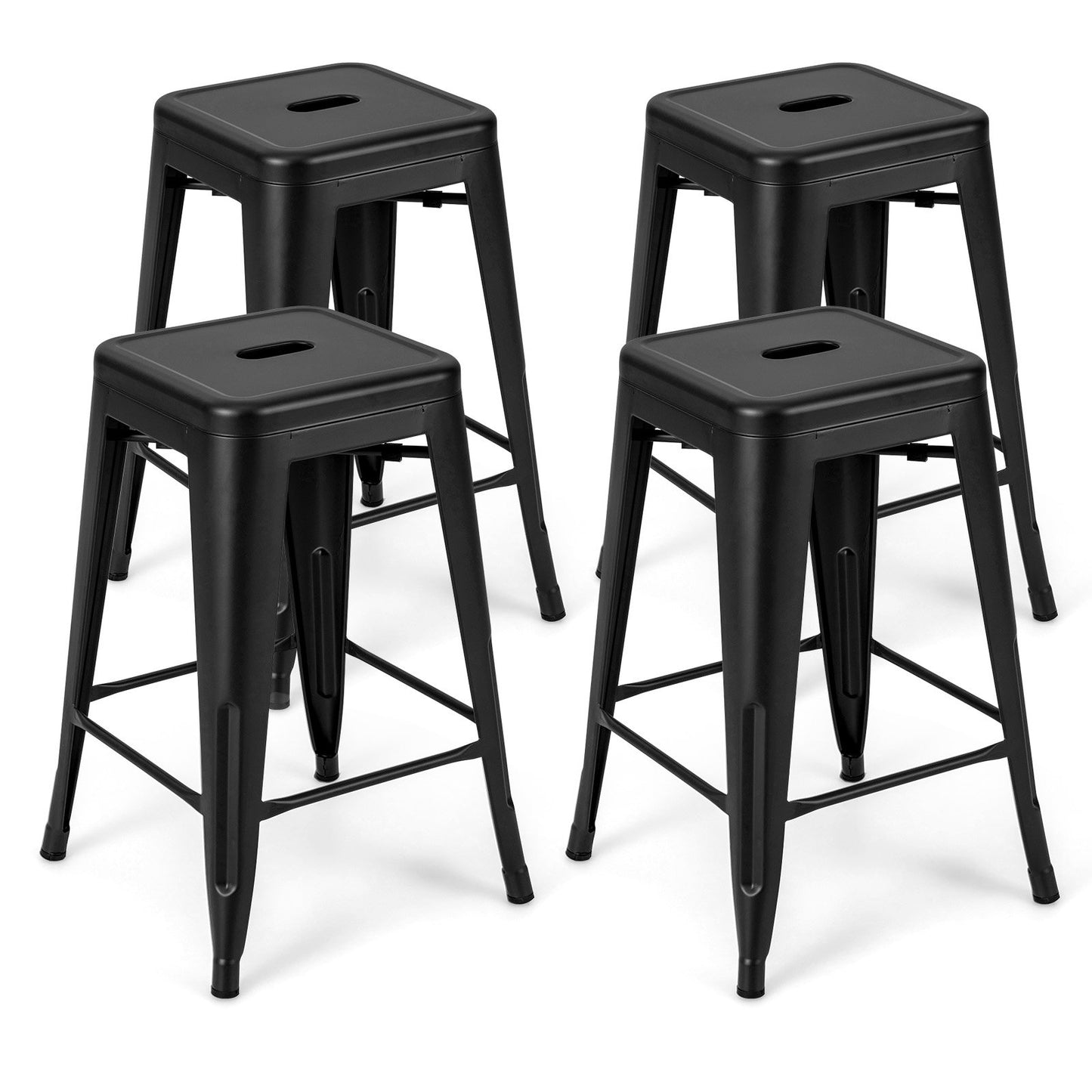 Set of 4 Tolix Style 24 Inch Counter Height Bar Stools Stackable Metal Chairs in Black Finish
