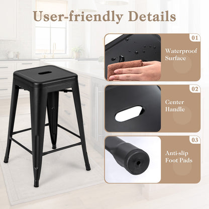 Set of 4 Tolix Style 24 Inch Counter Height Bar Stools Stackable Metal Chairs in Black Finish