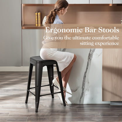 Set of 4 Tolix Style 24 Inch Counter Height Bar Stools Stackable Metal Chairs in Black Finish