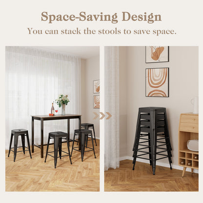 Set of 4 Tolix Style 24 Inch Counter Height Bar Stools Stackable Metal Chairs in Black Finish