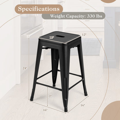 Set of 4 Tolix Style 24 Inch Counter Height Bar Stools Stackable Metal Chairs in Black Finish