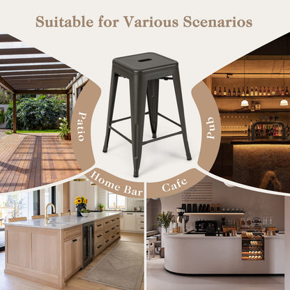 Set of 4 Tolix Style 24 Inch Counter Height Bar Stools Stackable Metal Chairs in Gunmetal Finish