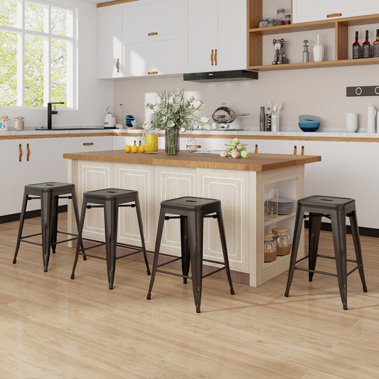 Set of 4 Tolix Style 24 Inch Counter Height Bar Stools Stackable Metal Chairs in Gunmetal Finish