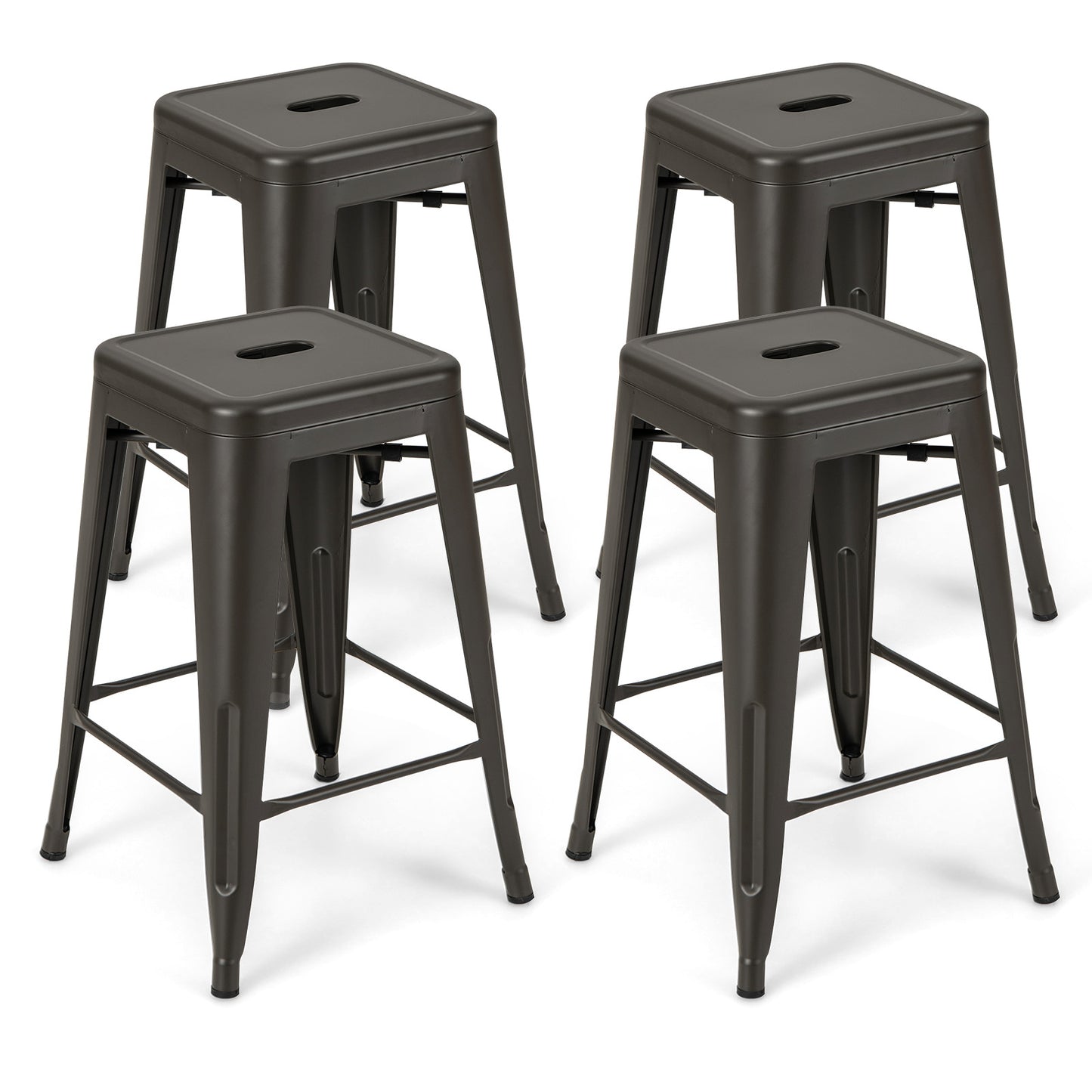 Set of 4 Tolix Style 24 Inch Counter Height Bar Stools Stackable Metal Chairs in Gunmetal Finish