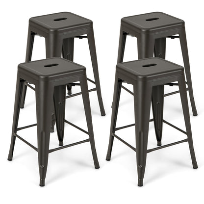 Set of 4 Tolix Style 24 Inch Counter Height Bar Stools Stackable Metal Chairs in Gunmetal Finish