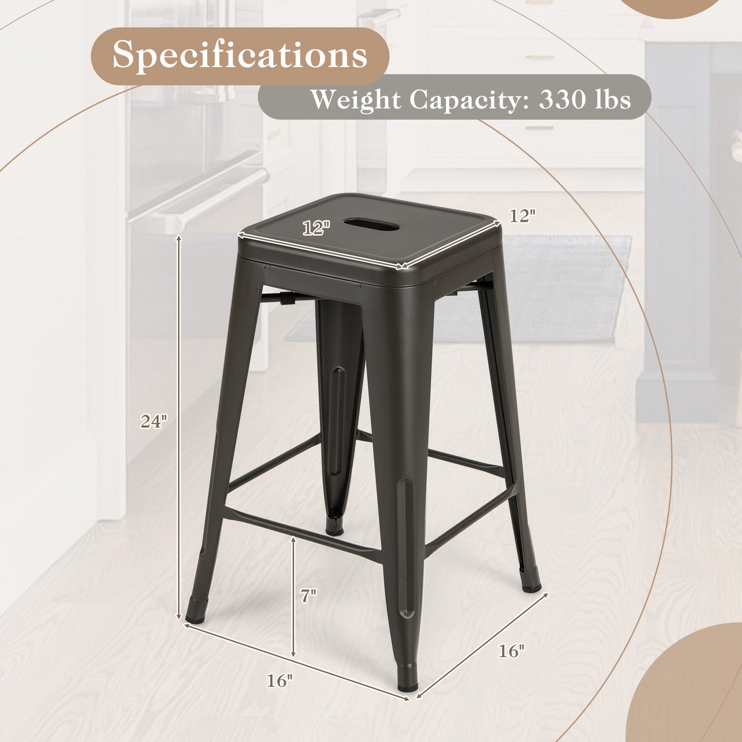 Set of 4 Tolix Style 24 Inch Counter Height Bar Stools Stackable Metal Chairs in Gunmetal Finish