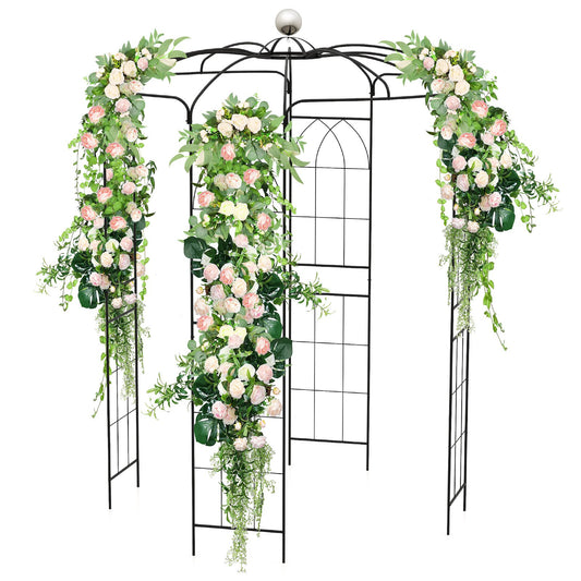 2-in-1 Gazebo Trellis with Hanging Hook and Birdcage Design for Climbing Plants and Outdoor Decoration