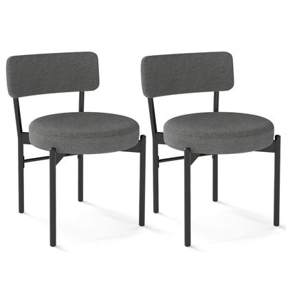 Sherpa Upholstered Dining Chairs Set of 2 with Curved Backrest and Padded Seat - Grey