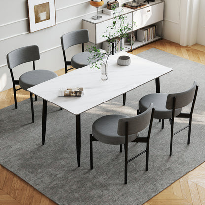 Sherpa Upholstered Dining Chairs Set of 2 with Curved Backrest and Padded Seat - Grey