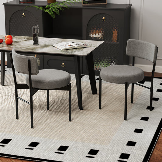 Sherpa Upholstered Dining Chairs Set of 2 with Curved Backrest and Padded Seat - Grey