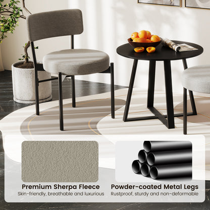 Sherpa Upholstered Dining Chairs Set of 2 with Curved Backrest and Padded Seat - Grey