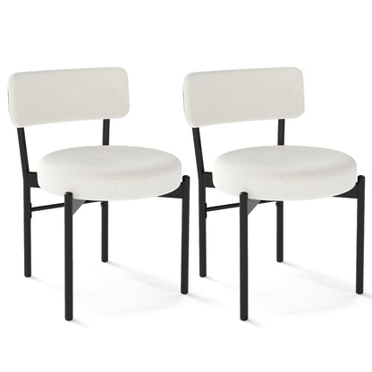 Sherpa Upholstered Dining Chairs Set of 2 with Curved Backrest and Padded Seat - White