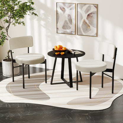Sherpa Upholstered Dining Chairs Set of 2 with Curved Backrest and Padded Seat - White