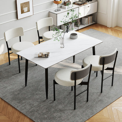 Sherpa Upholstered Dining Chairs Set of 2 with Curved Backrest and Padded Seat - White