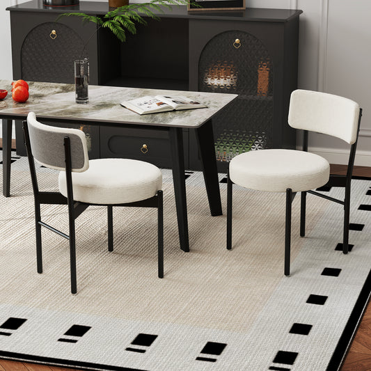 Sherpa Upholstered Dining Chairs Set of 2 with Curved Backrest and Padded Seat - White