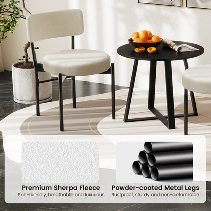 Sherpa Upholstered Dining Chairs Set of 2 with Curved Backrest and Padded Seat - White
