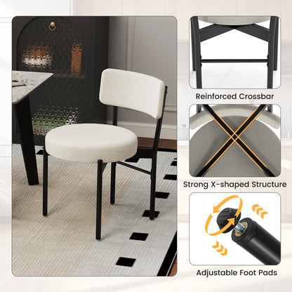 Sherpa Upholstered Dining Chairs Set of 2 with Curved Backrest and Padded Seat - White