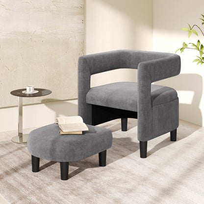 Velvet Accent Chair with Ottoman and Curved Backrest