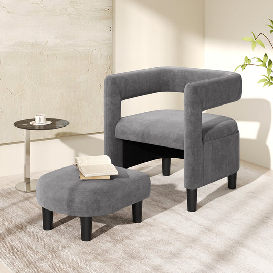 Velvet Accent Chair with Ottoman and Curved Backrest
