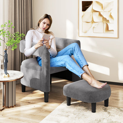 Velvet Accent Chair with Ottoman and Curved Backrest