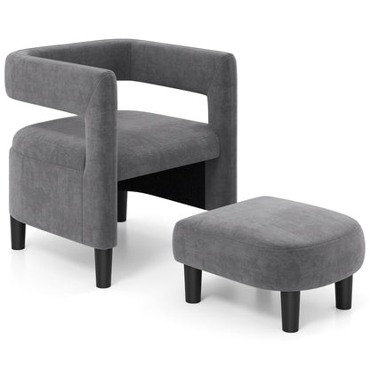Velvet Accent Chair with Ottoman and Curved Backrest
