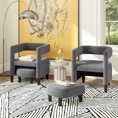 Velvet Accent Chair with Ottoman and Curved Backrest