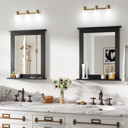 Wall-Mounted Vanity Mirror with Shelf for Storage and Elegant Design - Black