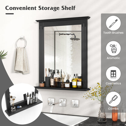 Wall-Mounted Vanity Mirror with Shelf for Storage and Elegant Design - Black