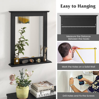 Wall-Mounted Vanity Mirror with Shelf for Storage and Elegant Design - Black