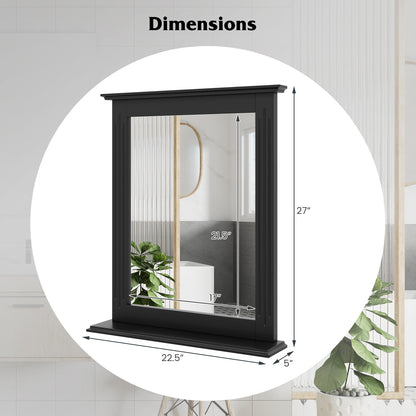 Wall-Mounted Vanity Mirror with Shelf for Storage and Elegant Design - Black