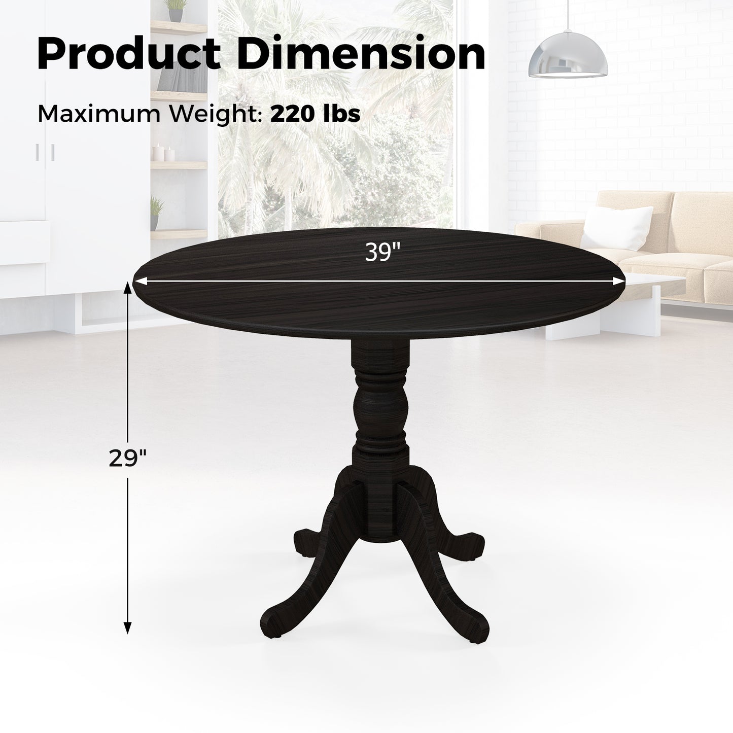Elegant Round Wooden Dining Table with Curved Trestle Legs in Black Finish