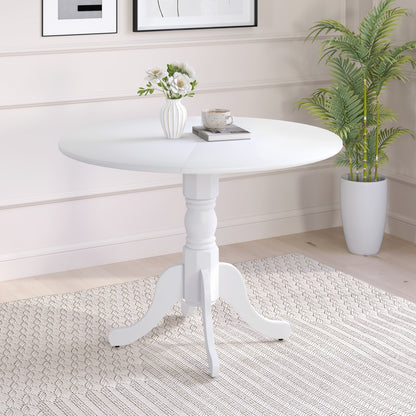 Elegant Round Wooden Dining Table with Curved Trestle Legs in White Finish
