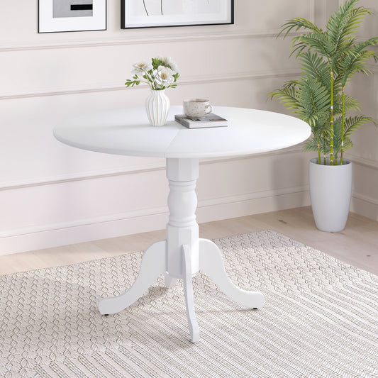Elegant Round Wooden Dining Table with Curved Trestle Legs in White Finish