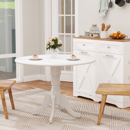 Elegant Round Wooden Dining Table with Curved Trestle Legs in White Finish